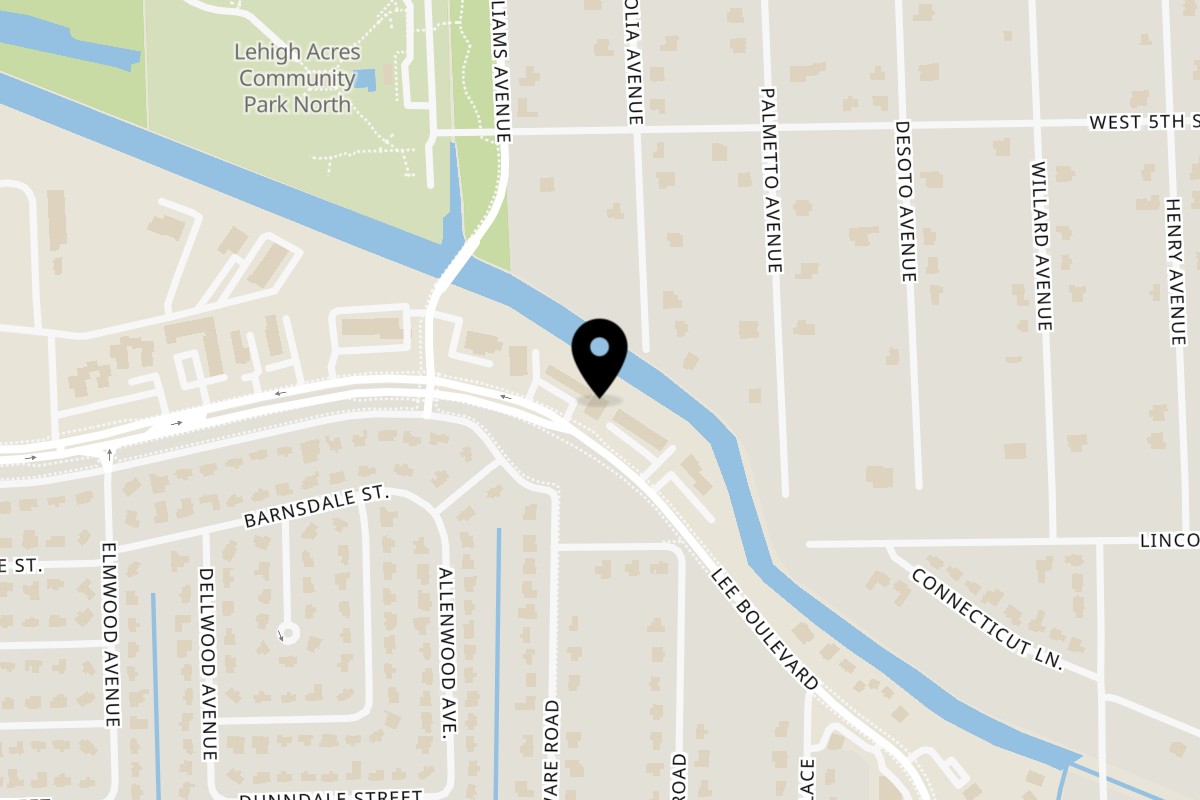 Map showing the location of Jacmel Caribbean Restaurant on 1000 Lee Blvd Ste 301 in Lehigh Acres